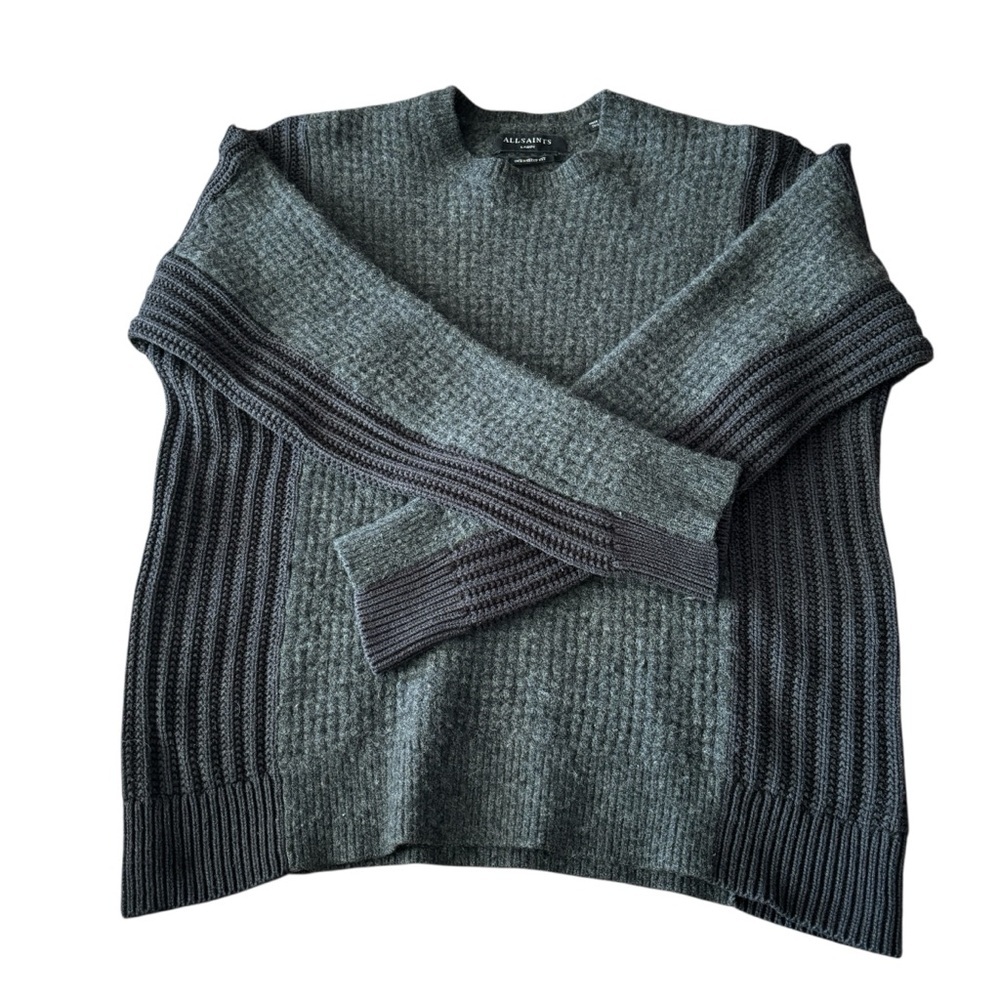 AllSaints Oversized Grey Knit Sweater | Chunky Textured Minimalist | Size L - Picture 2 of 7